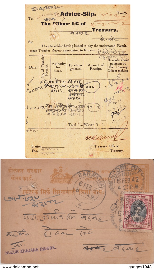 India 1942 Holkar State Indore Post Card Uprated Used # 76999  Inde Indien - Holkar