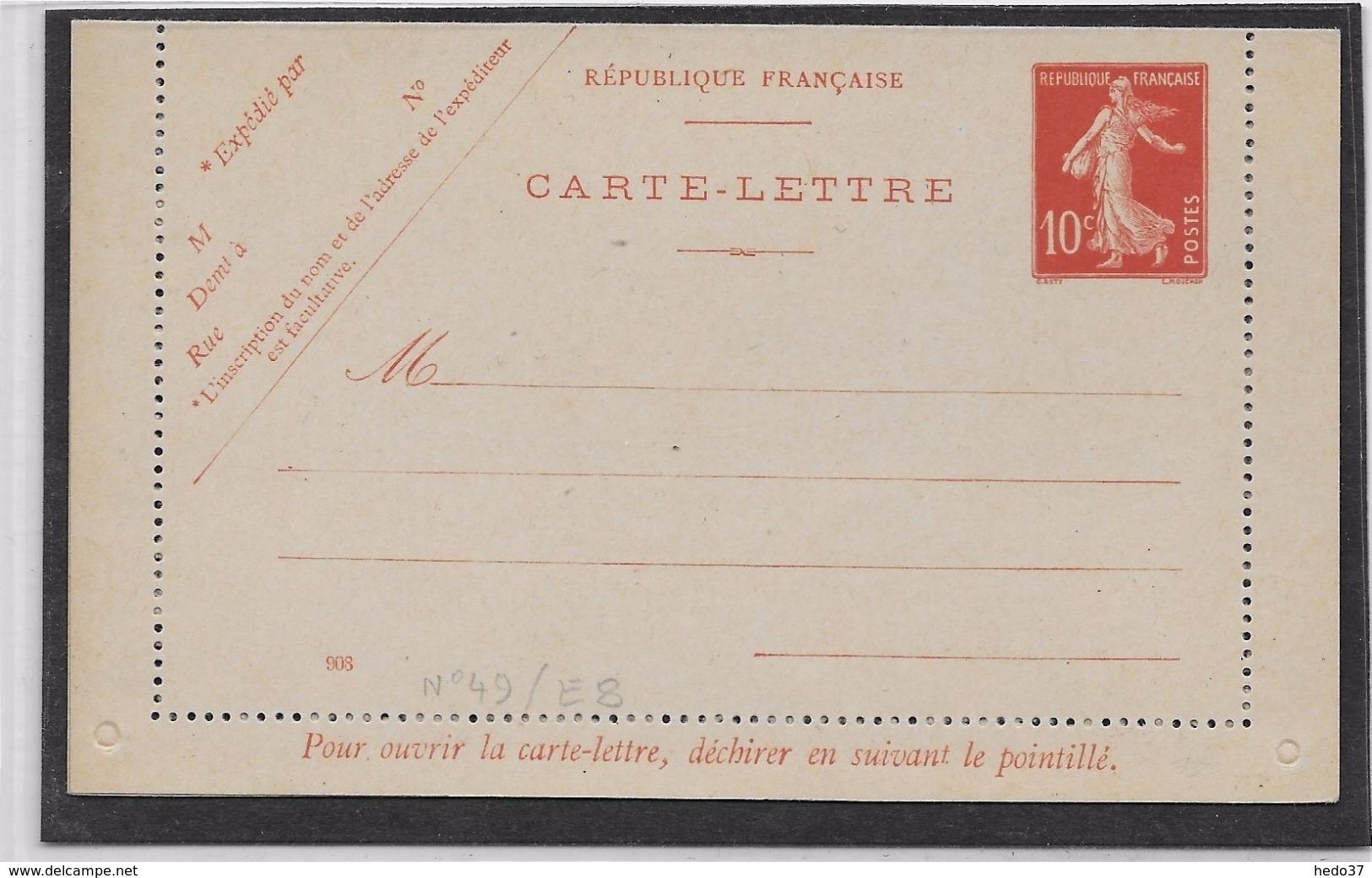 France Entiers Postaux - 10 C Semeuse Camée - Carte-lettre - Neuf - TB - Cartes-lettres