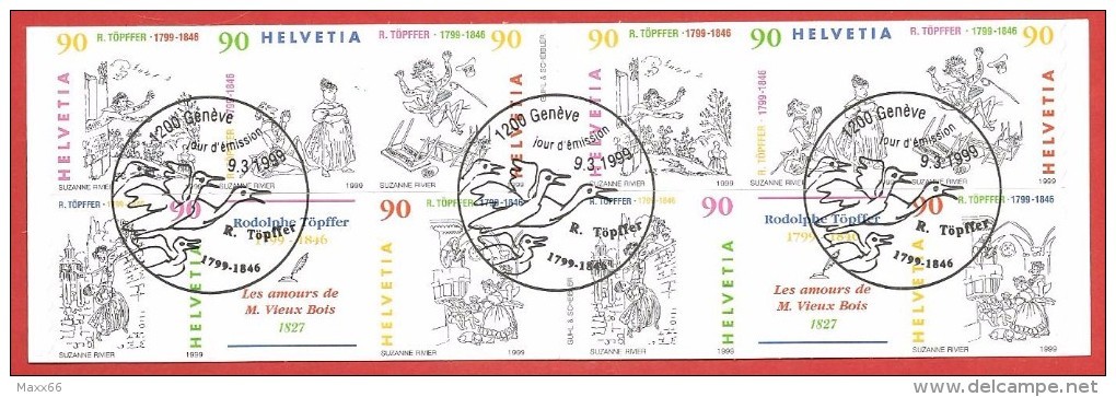 SVIZZERA LIBRETTO USATO FDC - 1999 - Fumetti - Rudolphe Topffer - 90 Cent. X 10 - Michel CH MH113 - ANN. SPECIALE Geneve - Blocs & Feuillets