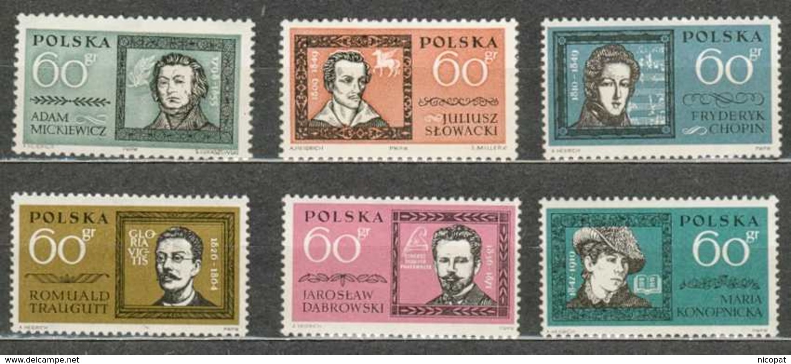 POLAND MNH ** 1172-1177 Adam Mickiewicz Slowacki Frédéric Chopin Général Traugutt Maria Konopnicka écrivain Musique - Ungebraucht