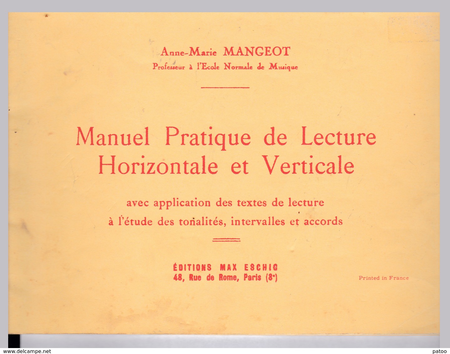 MANUEL PRATIQUE DE LECTURE HORIZONTALE ET VERTICALE A.M MANGEOT - Insegnamento