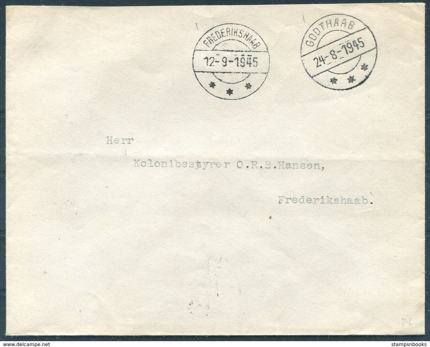 1945 Greenland Internal (stamp Free Mail) Cover. Godthab - Frederikshaab - Covers & Documents