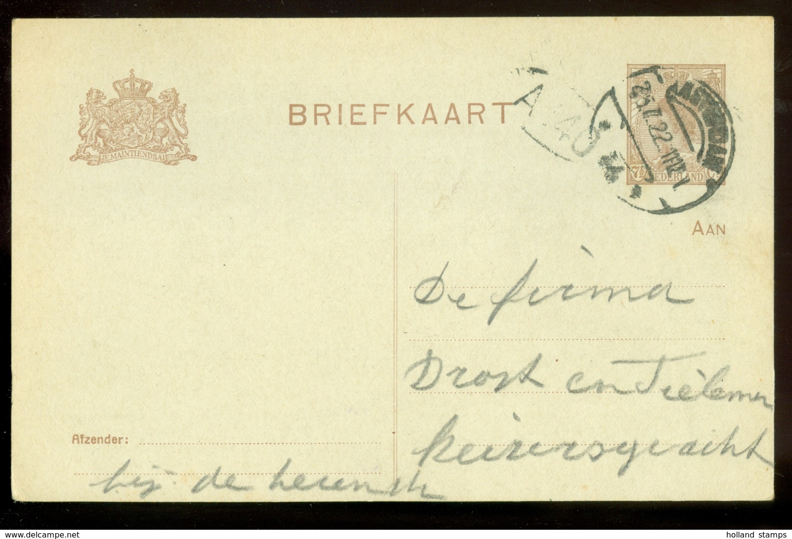 BRIEFKAART Uit 1922 * GELOPEN Van Lokaal AMSTERDAM  (11.559j) - Postwaardestukken