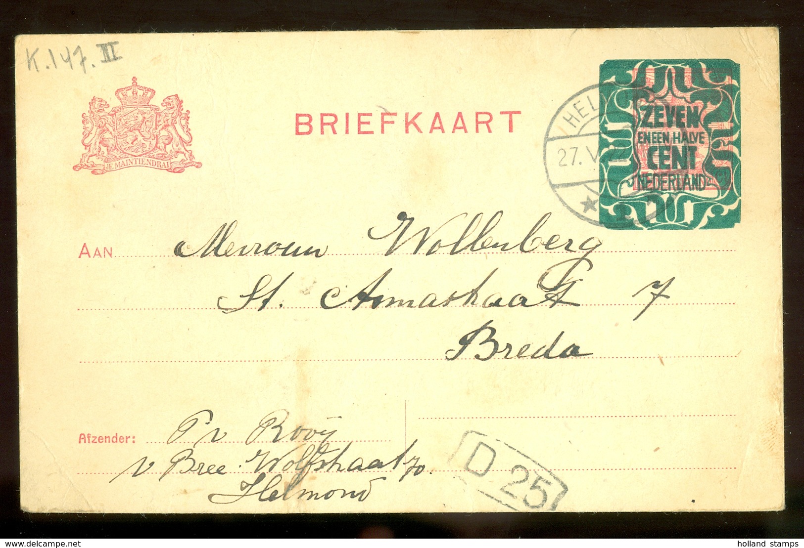 BRIEFKAART Uit 1922 * GELOPEN Van HELMOND Naar BREDA  (11.559L) - Postwaardestukken