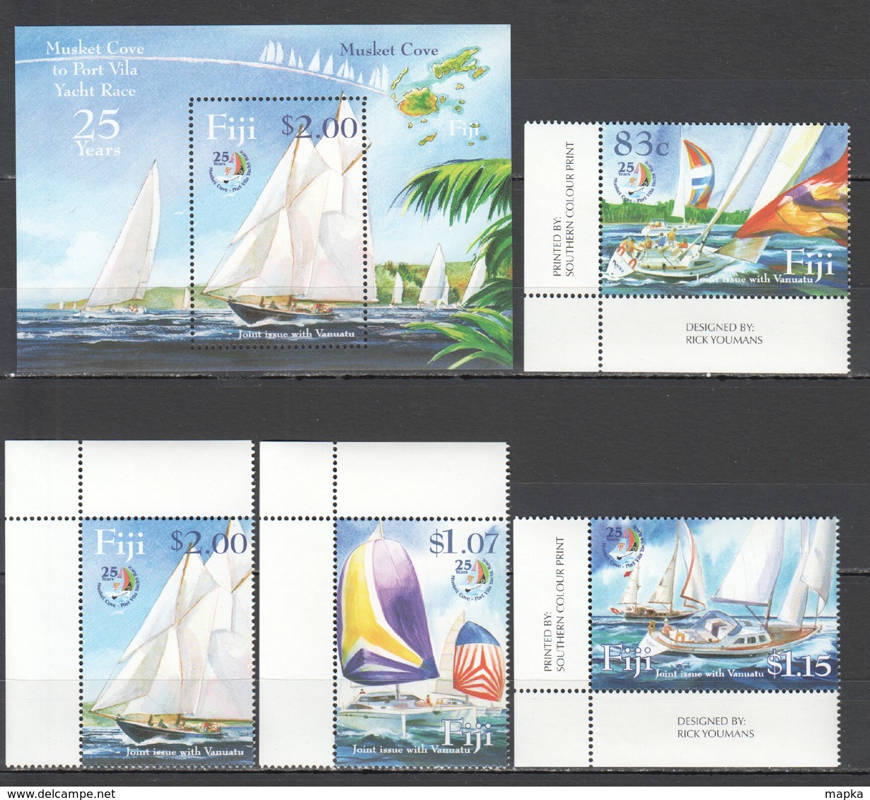 N192 FIJI SHIPS & BOATS MUSKET COVE YACHT RACE 25 YEARS #1080-3 !!! MICHEL 13 EURO !!! 1SET+1BL MNH - Bateaux