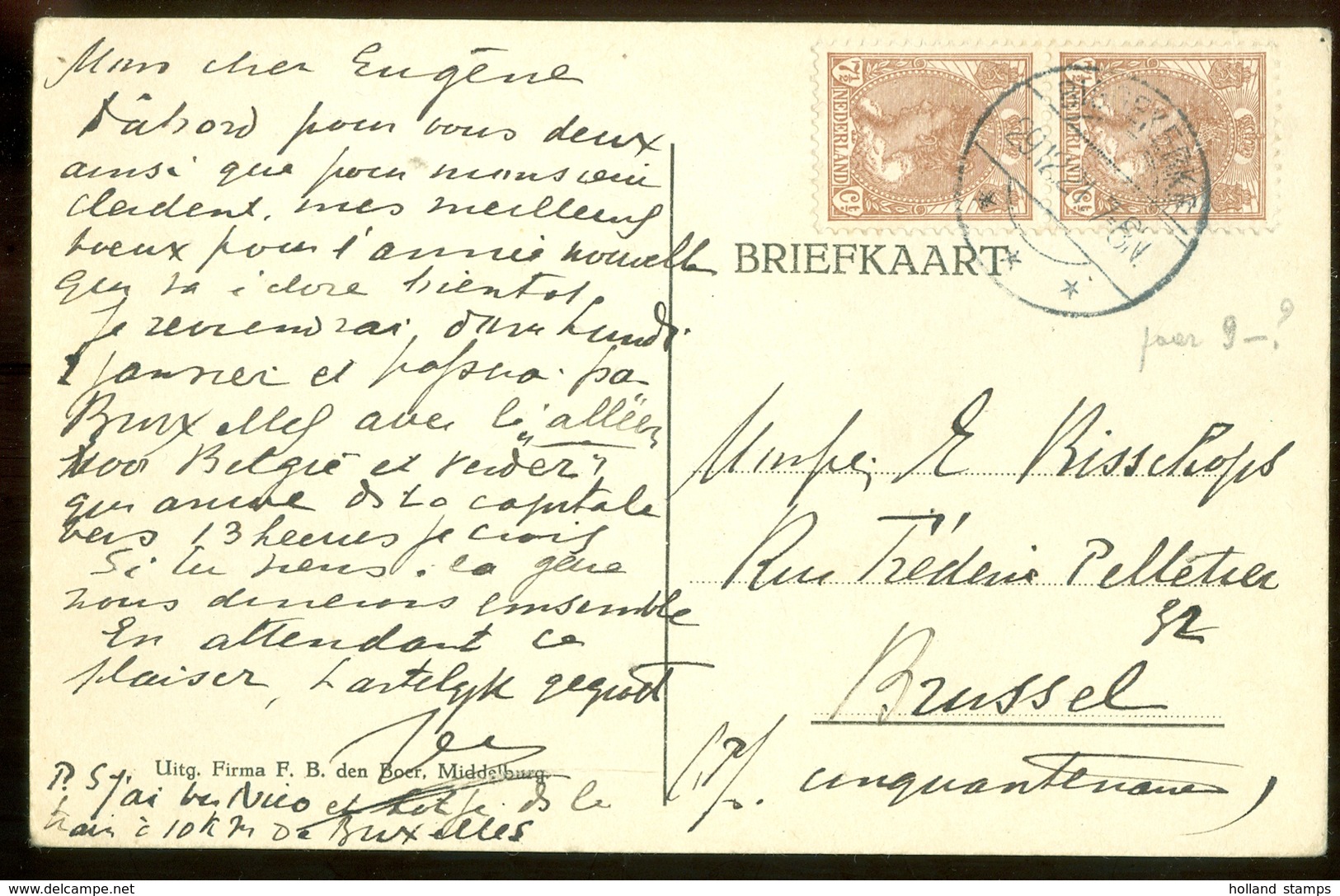 HANDGESCHREVEN BRIEFKAART Uit 1921 * GELOPEN Van BIGGEKERKE Naar BRUSSEL BELGIE   (11.559q) - Brieven En Documenten