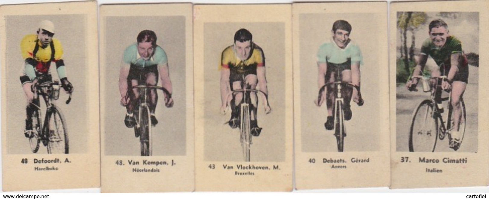 CHROMO'S-CYCLISME-ANNEES'30-LOT 5 IMAGES-CIMATTI+DEBAETS+VLOCKHOV+KEMPEN+DEFOORD-DIM+-2,5-5CM-VOYEZ LES 2 SCANS-TOP! ! ! - Radsport