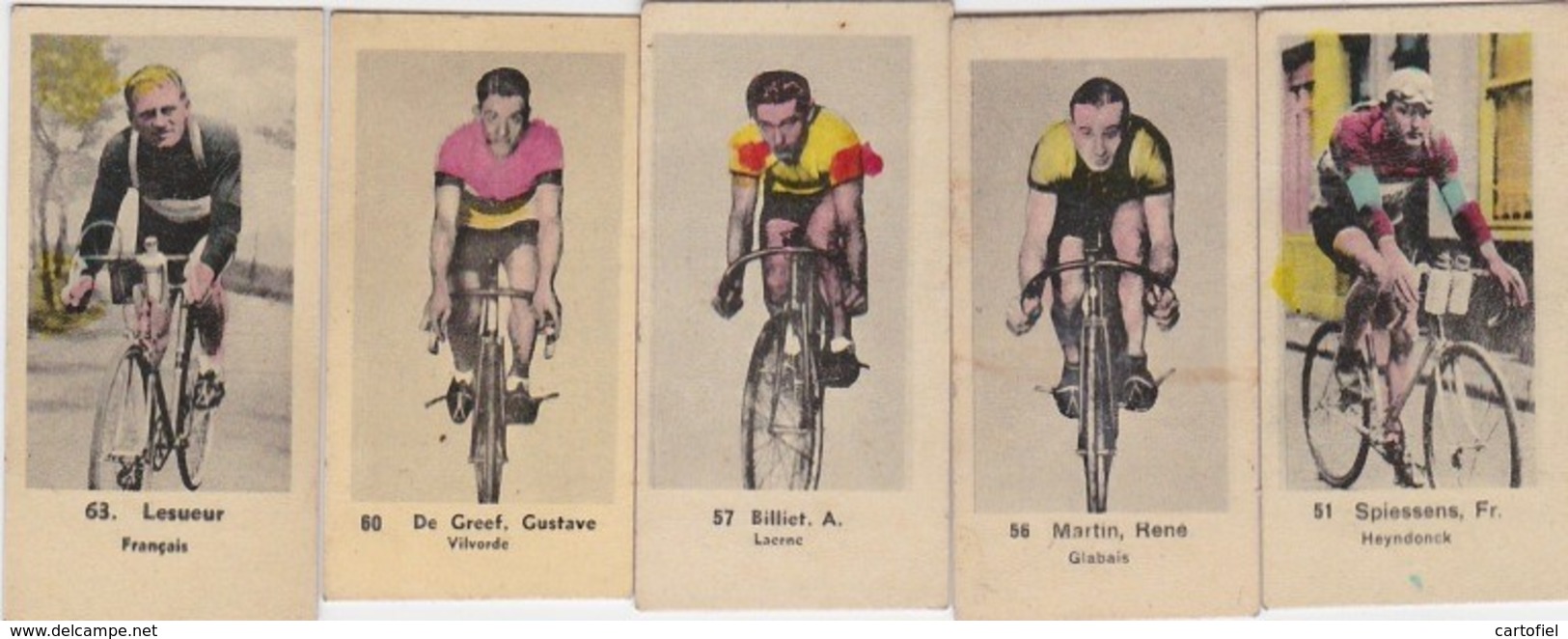 CHROMO'S-CYCLISME-ANNEES'30-LOT 5 IMAGES-SPIESSENS+MARTIN+BILLIET+DEGREEF+LESUER-DIM+-2,5-5CM-VOYEZ LES 2 SCANS-TOP! ! ! - Cyclisme