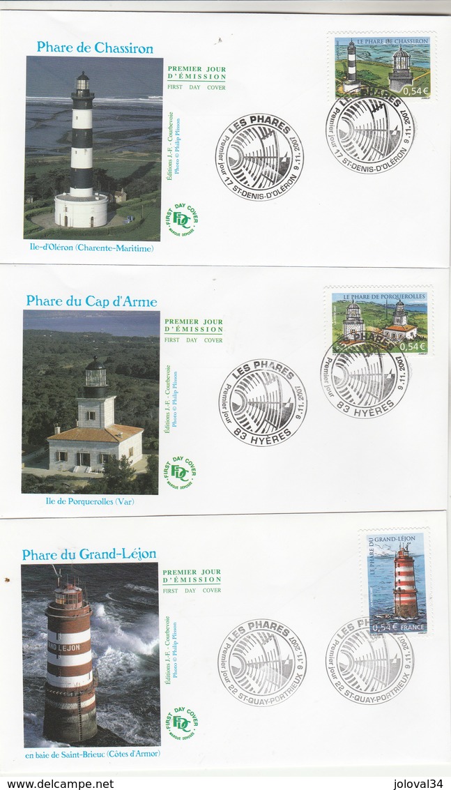 France Lot 6 Enveloppes FDC 2007 Yvert 4112 à 4117 Les Phares - 2000-2009