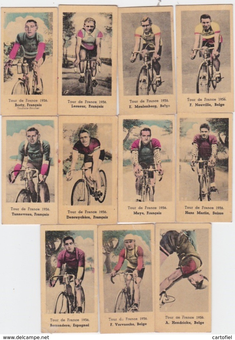 CHROMO'S-CYCLISME-WIELRENNEN-ANNEES'30-LOT 11 IMAGES-TOUR DE FRANCE-1936-DIM+-2,5-5CM-VOYEZ LES 2 SCANS-TOP! ! ! - Ciclismo