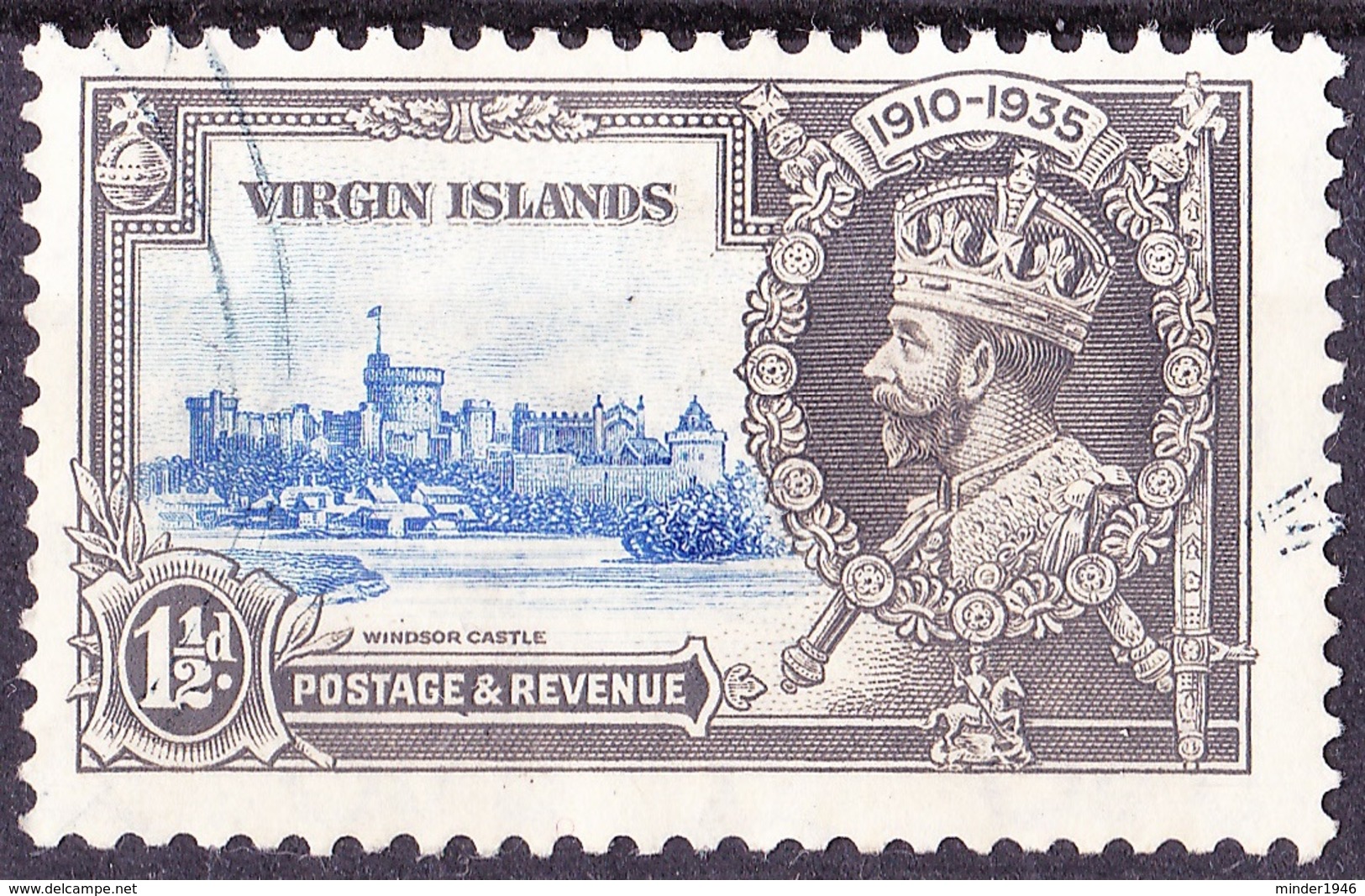 BRITISH VIRGIN ISLANDS 1935 KGVI Silver Jubilee 1.5d Ultramarine & Grey SG104 FU - British Virgin Islands