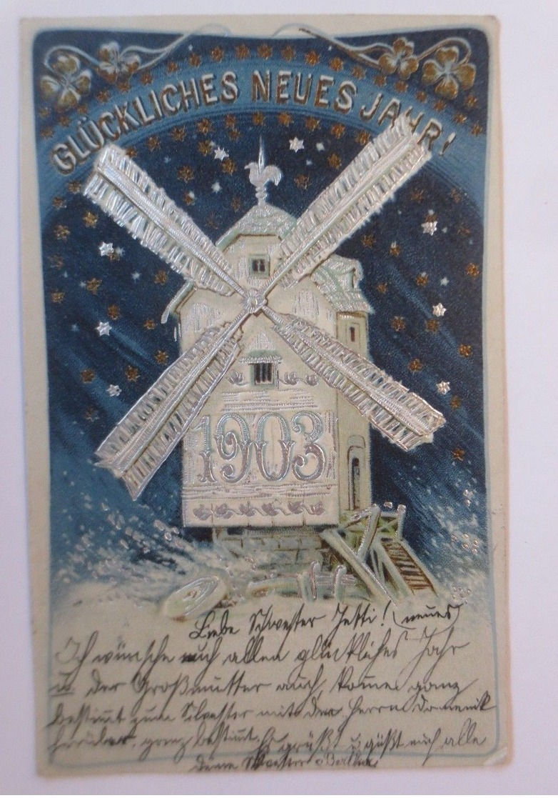 Neujahr,  Jahreszahl, Windmühle, Sterne  1902, Silberdruck ♥  (66541) - Neujahr