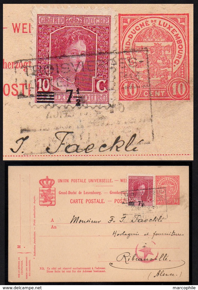 LUXEMBOURG - VARIETE - MARIE ADELAIDE / 1919 SURCHARGE DEPLACEE SUR ENTIER POSTAL VOYAGE  (ref 5719e) - 1914-24 Marie-Adélaïde