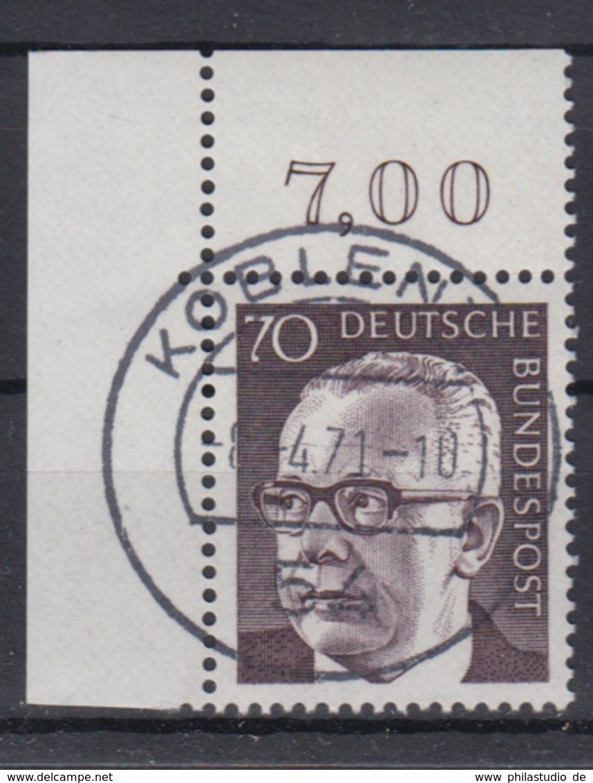 Bund 642 Eckrand Rechts Oben Gustav Heinemann (II) 80 Pf Ersttagsstempel Koblenz - Sonstige & Ohne Zuordnung