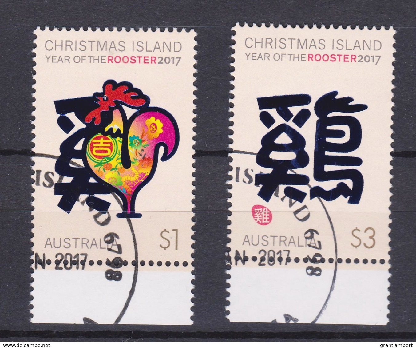 Christmas Island 2017 Year Of The Rooster Set Of 2 CTO - - Christmaseiland