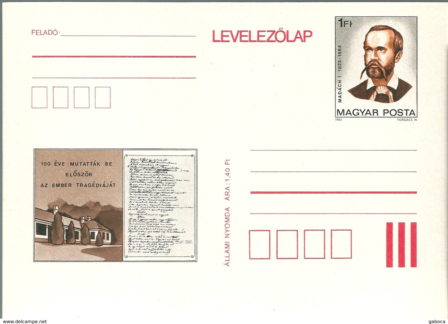 3327c Hungary Postcard Culture Literature Writer Art Theatre Writer Madach Unused - Writers