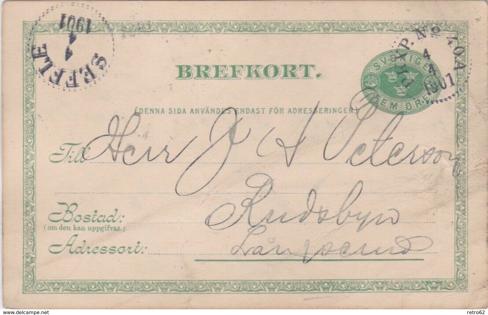 Sweden-1901 5 Ore Green PS Postcard Amal Cover Railway TPO PKXP No 40 A-Seffle - Briefe U. Dokumente