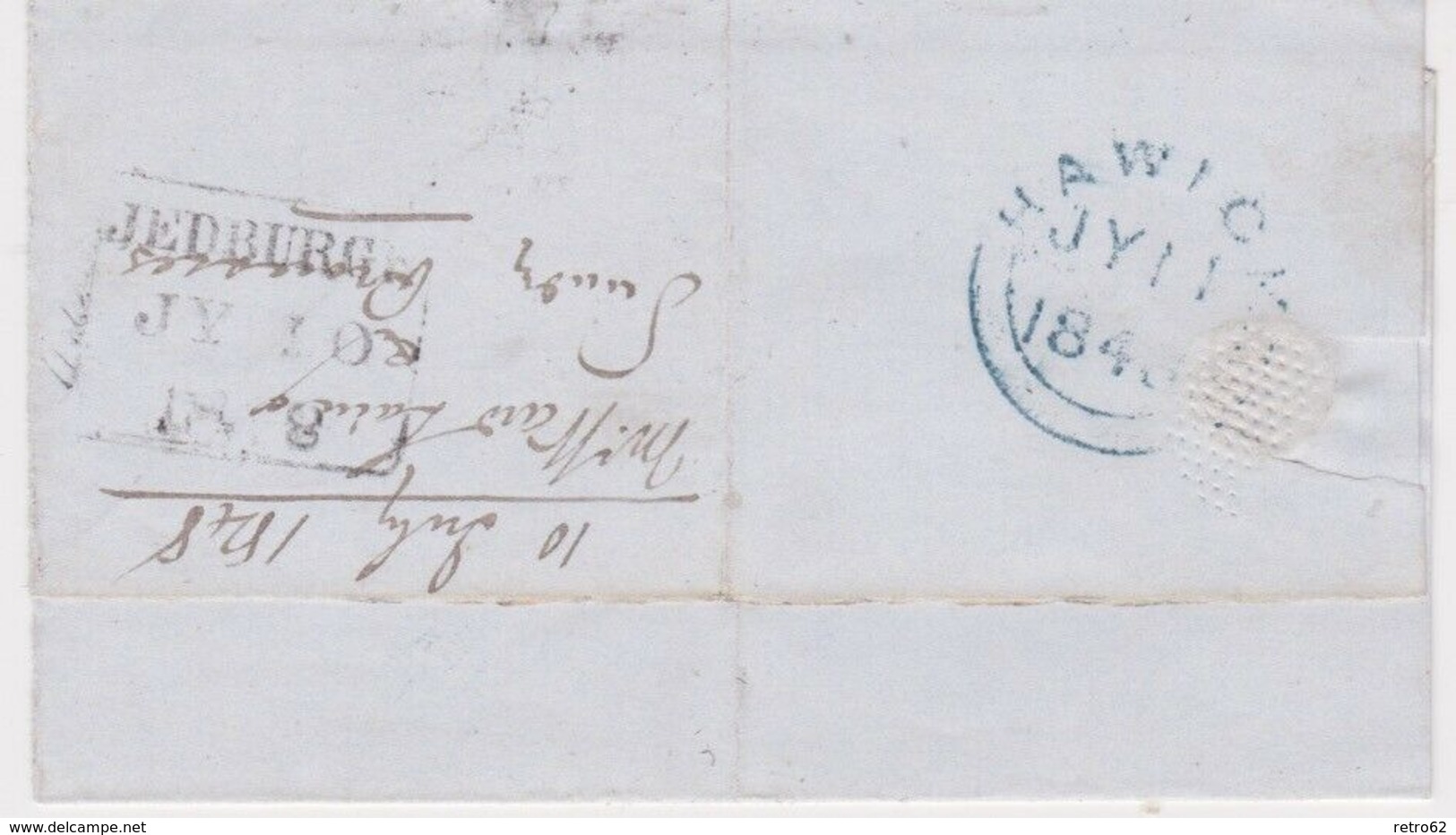 Great Britain-1848 1d Red On White Paper Jedburgh, Scotland Cover To Hawick - Storia Postale