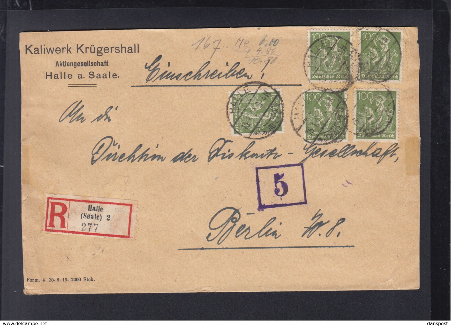 Dt. Reich R-Brief 1922 Halle Kaliwerk Krügershall - Covers & Documents