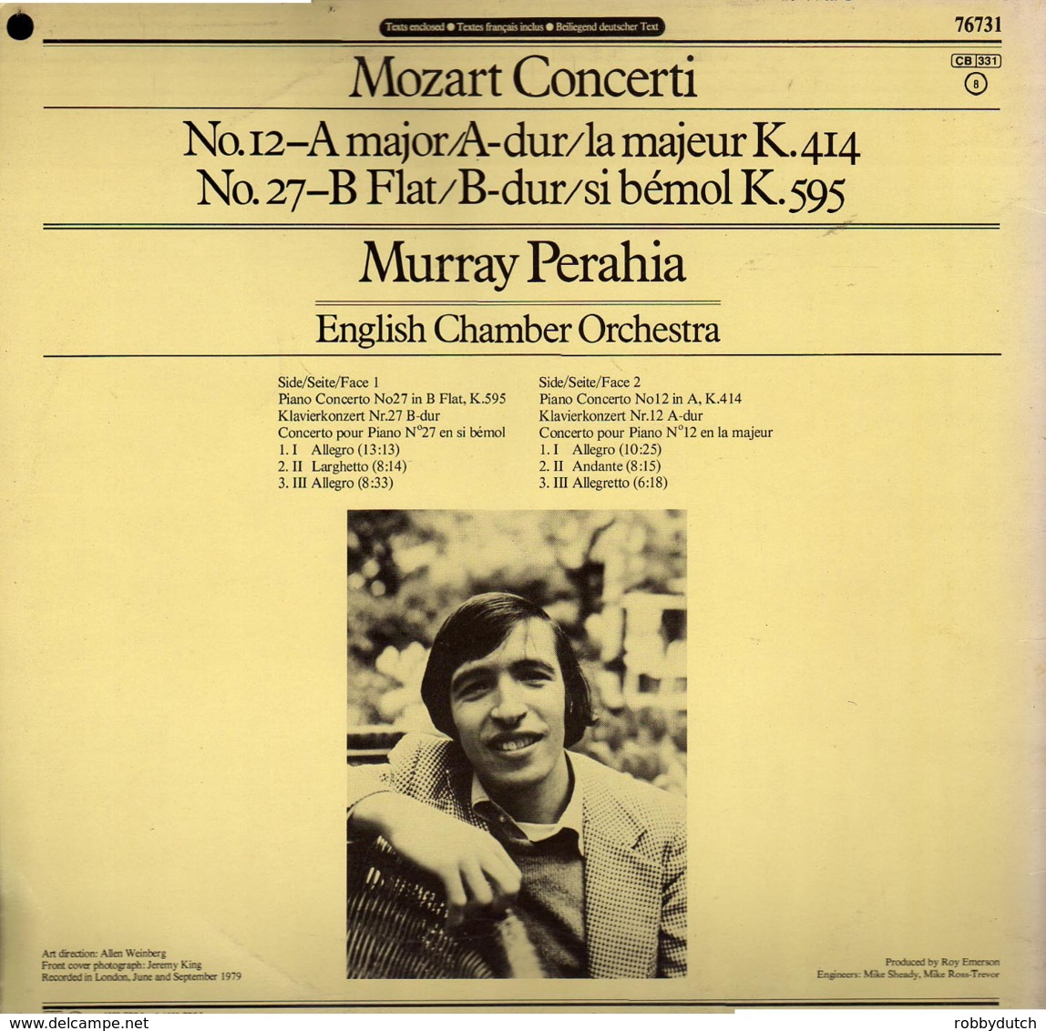 * LP *  MOZART PIANO CONCERTI No.12 & 27 - MURRAY PERAHIA On CBS Masterworks (Germany 1980 EX) - Klassiekers