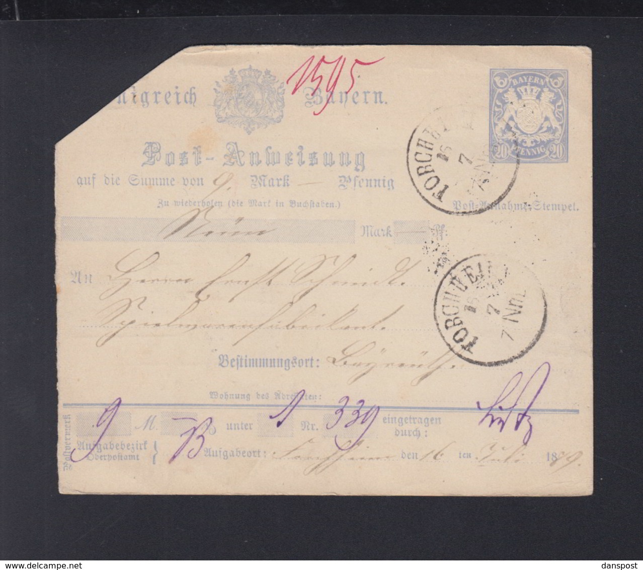 Bayern Postanweisung 1879 Forchheim - Sonstige & Ohne Zuordnung