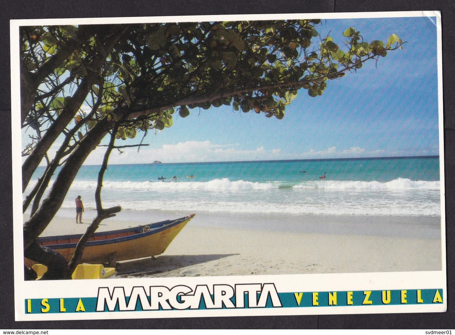 Venezuela: Picture Postcard Isla Margarita To Netherlands, 2002, Cancel Private Postal Service Worldmail DHL (pin Hole) - Venezuela