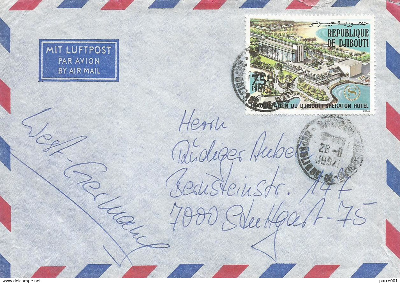 Djibouti 1982 Sheration Hotel Cover - Djibouti (1977-...)