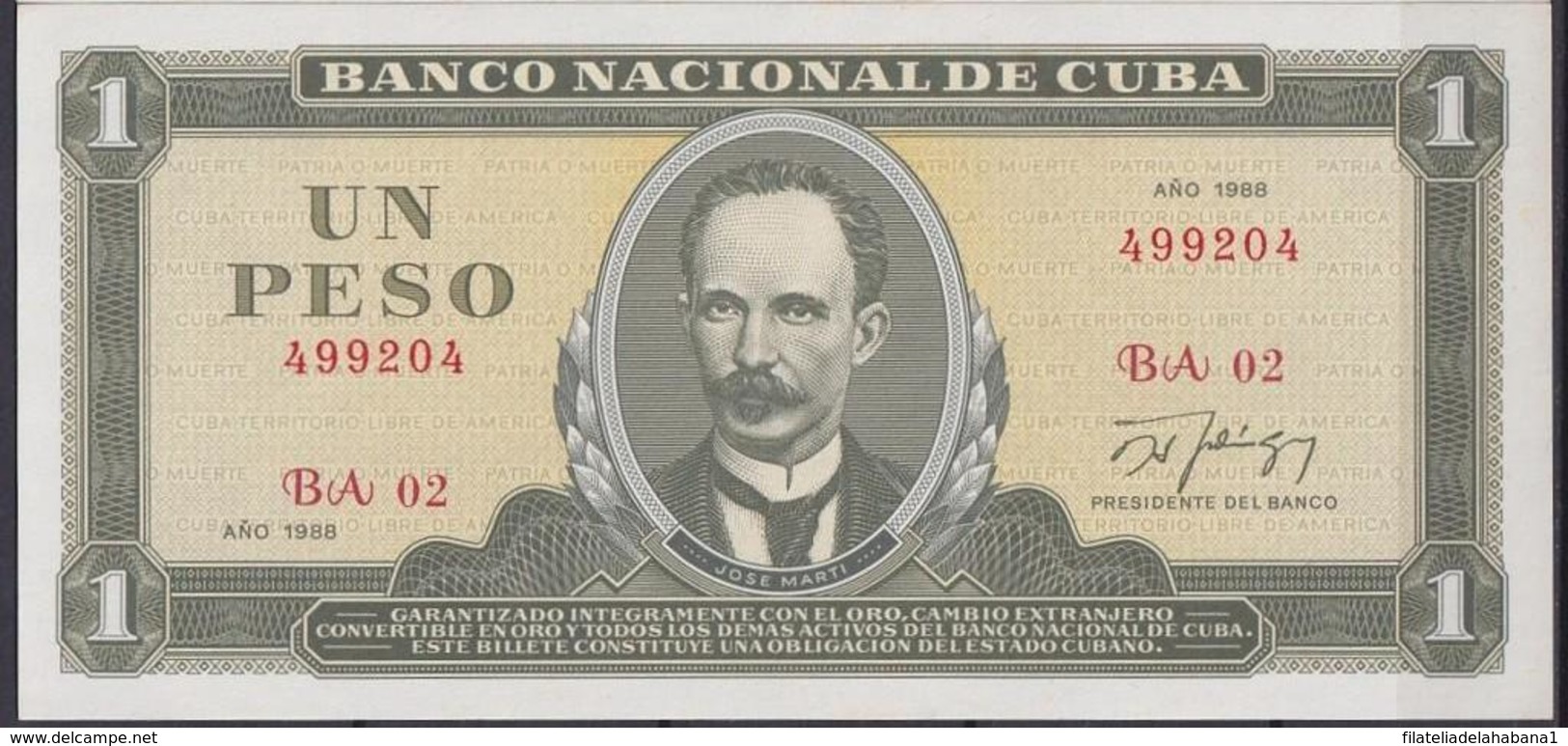 1988-BK-11 CUBA 1980 1$ JOSE MARTI. BANCO NACIONAL UNC. - Cuba