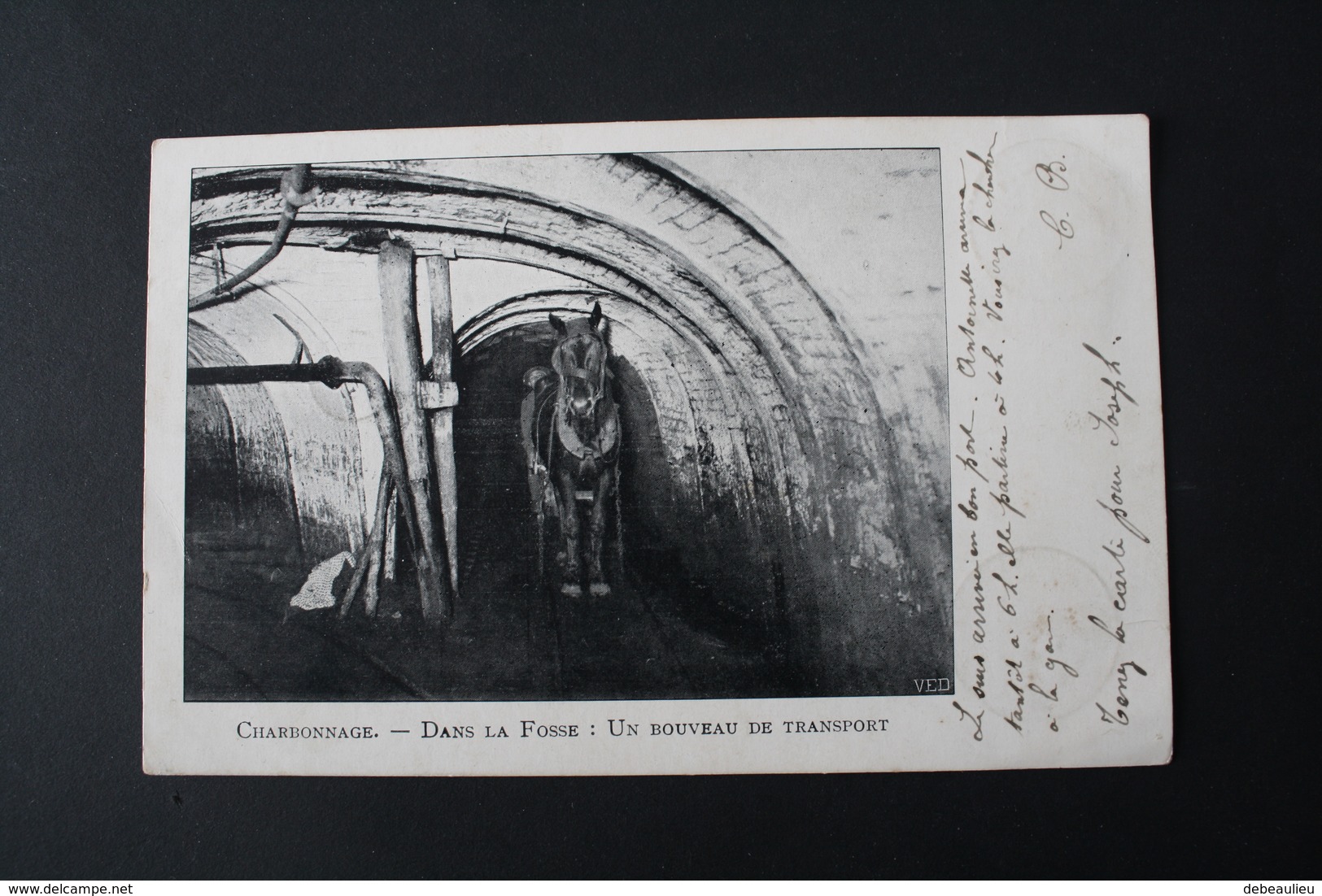 Charbonnage - Dans La Fosse : Un Bouveau De Transport, Cachet Postal D'Enghien 1903 - Mines