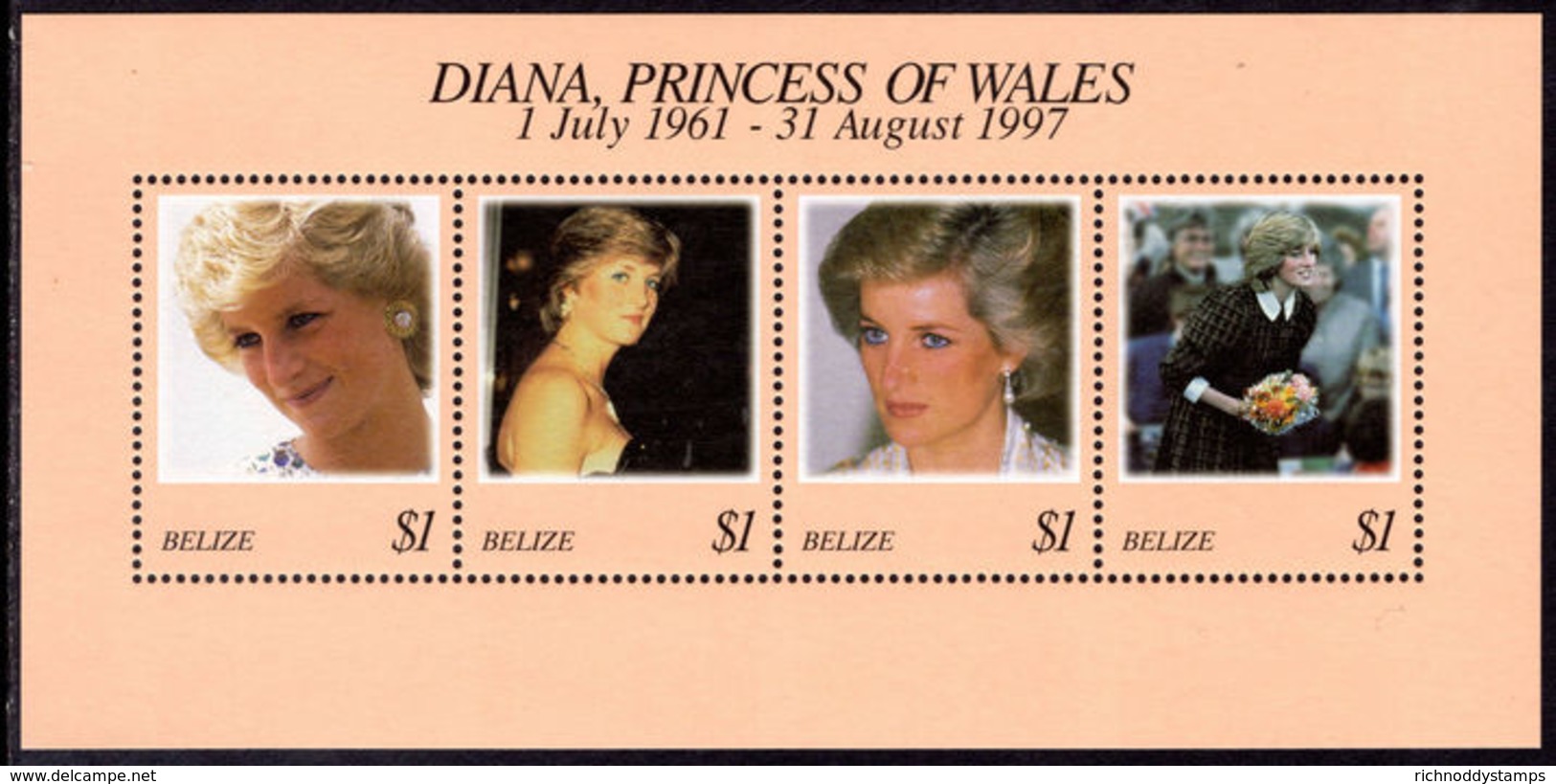 Belize 1998 Princess Diana Souvenier Sheet Unmounted Mint. - Belize (1973-...)