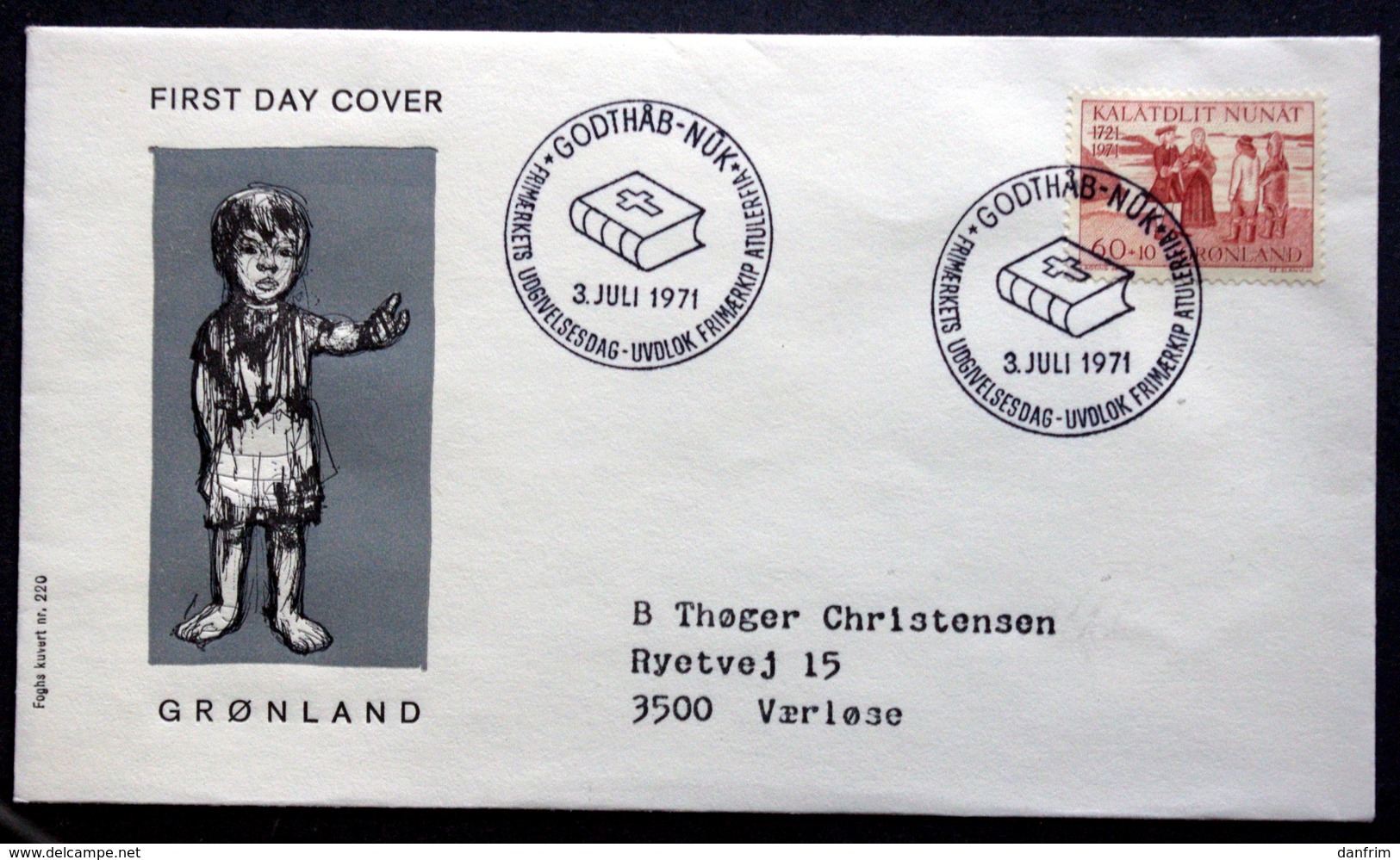Greenland 1971 Hans Egede With The Bible Minr.78 FDC  ( Lot Ks) FOGHS COVER - FDC