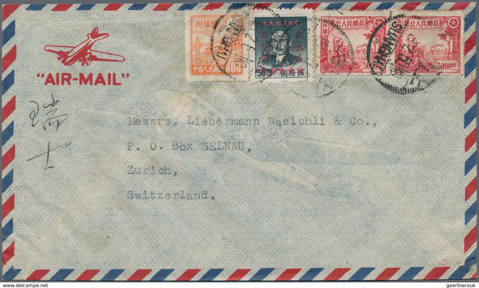 China - Volksrepublik - Provinzen: Eastern China, 1949, Covers (5) Used Inland (2) Or To Switzerland - Sonstige & Ohne Zuordnung