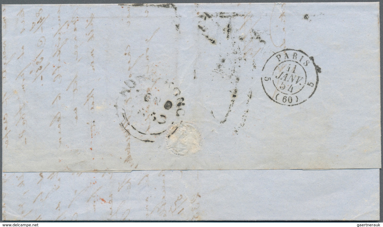 China: 1854, "PAID AT HONGKONG" Red Crown Circle Cancel, Black Tax "10" And Red Double Circle Handst - Other & Unclassified