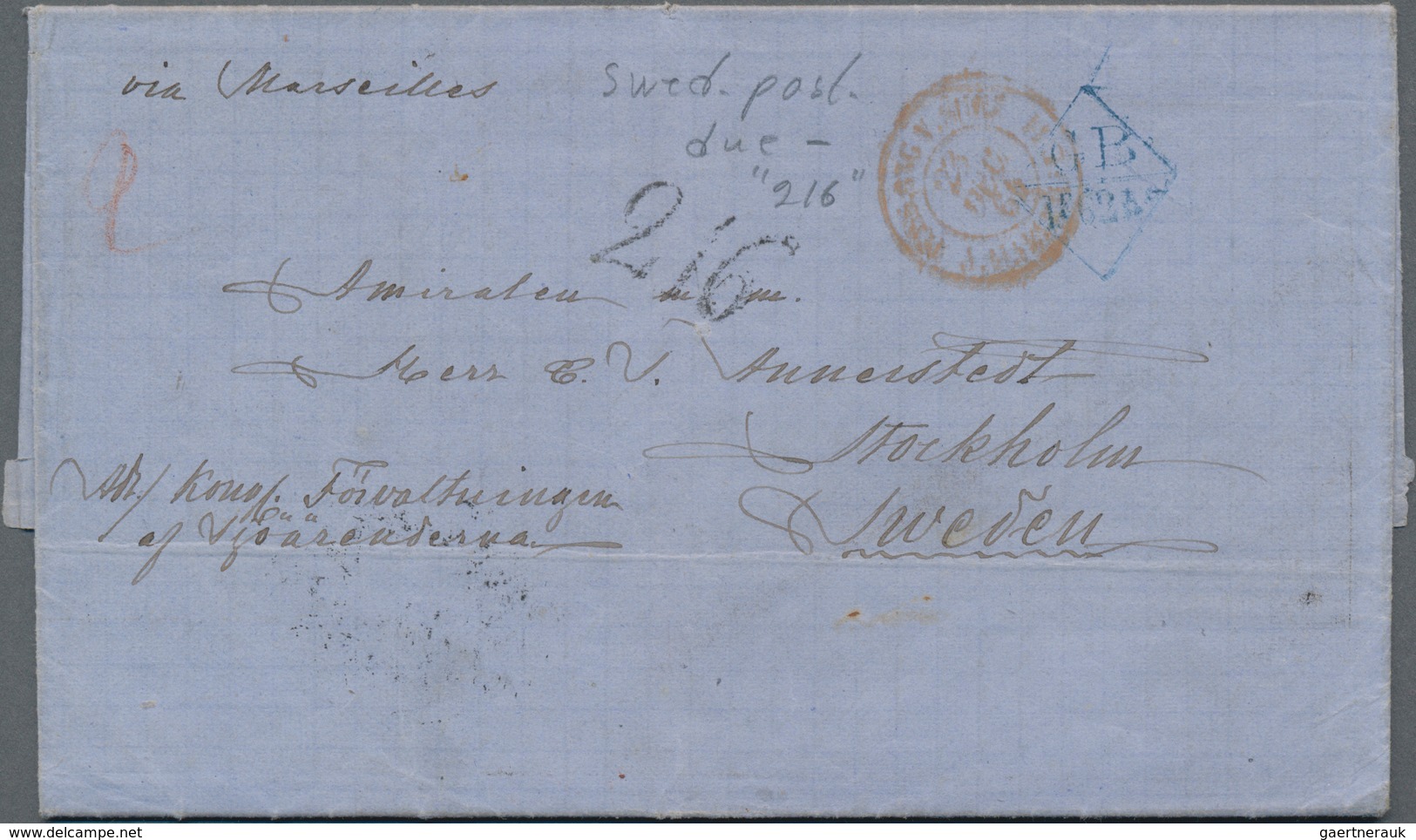 China: 1862, Entire Folded Letter Dated "Ningpo River 27/10-1864" With Blue Diamond Shape Anglo-fren - Sonstige & Ohne Zuordnung