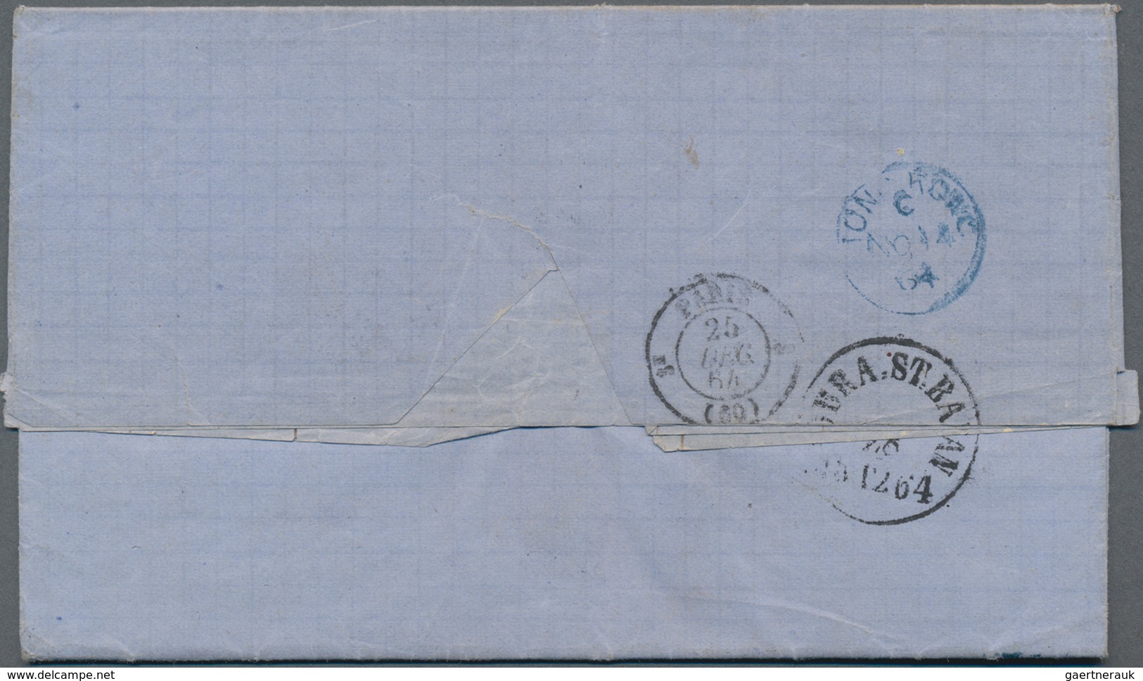 China: 1862, Entire Folded Letter Dated "Ningpo River 27/10-1864" With Blue Diamond Shape Anglo-fren - Sonstige & Ohne Zuordnung