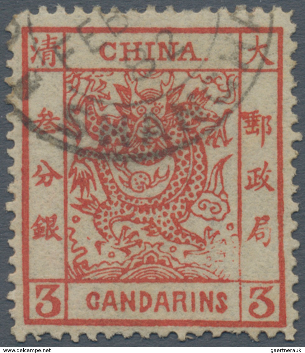 China: 1878, Large Dragon Thin Paper 3 Ca.red, Canc. Part Strike Customs Dater "CHINKIANG FEB ...82" - Sonstige & Ohne Zuordnung