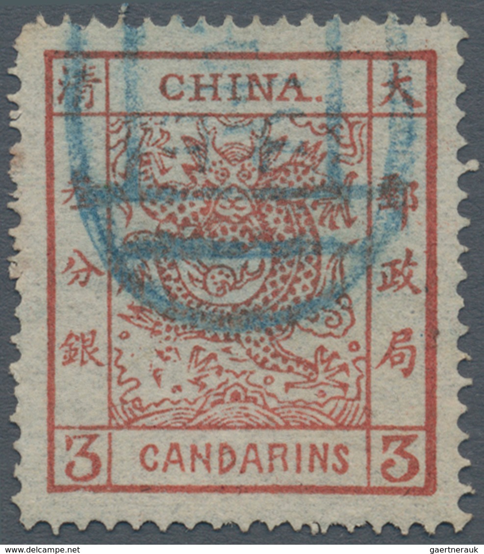 China: 1882, Large Dragon Wide Margins 3 Ca. Brownish Red Canc. Blue Seal Of "Peking", Variety Botto - Sonstige & Ohne Zuordnung