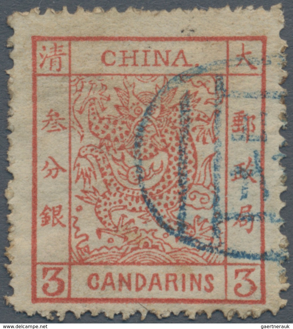 China: 1882, Large Dragon Large Margins 3 Ca. Brownish Orange, Canc. Blue Seal "Pe(king)" (Michel Ca - Sonstige & Ohne Zuordnung