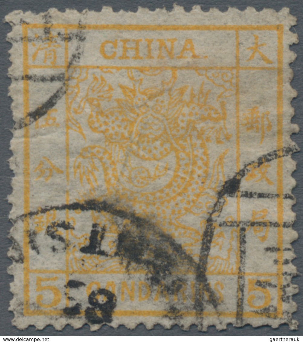 China: 1883, Large Dragon 5 Can. Yellow, Part "TINETSIN" Cds. Cancelled And Fresh Color, Natural Pap - Autres & Non Classés