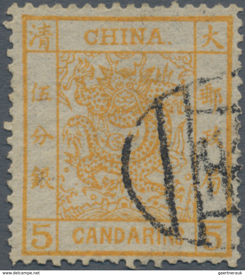 China: 1878, Large Dragon Thin Paper 5 Ca. Yellow-orange, Canc. Large Seal "Tien(tsin)" (Michel Cat. - Autres & Non Classés