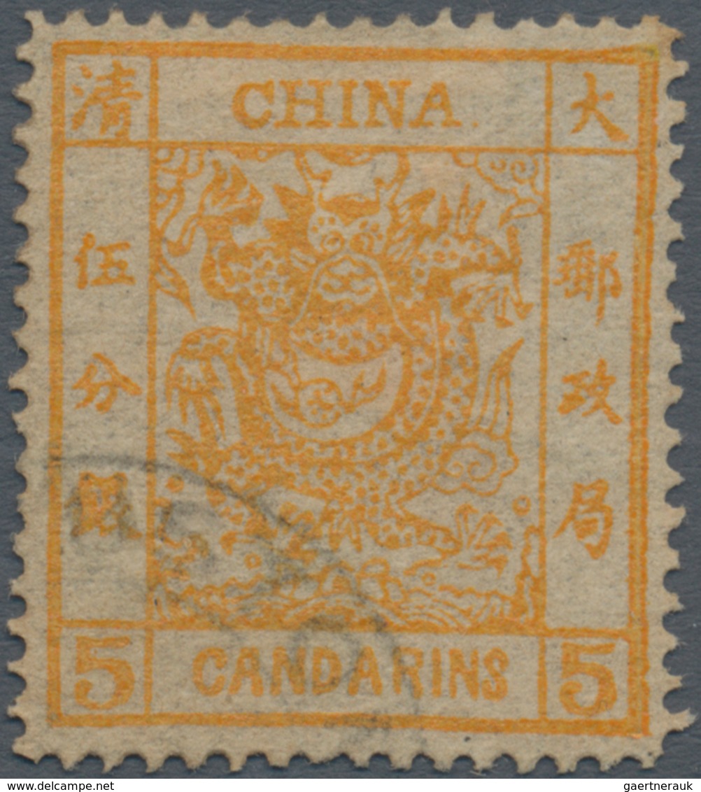 China: 1878, Large Dragon Thin Paper 5 Ca. Orange, Canc. Corner Strike "(C)USTOM(S)", Michel Cat. 42 - Autres & Non Classés