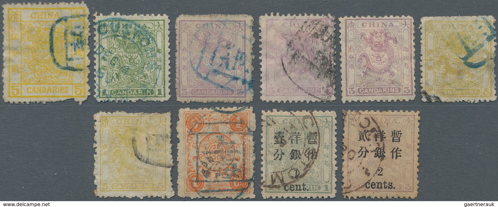 China: 1883/97, Used Lot Of Ten Copies, Dragons Up To Cent Surcharges On Small Dragons, Mostly Clean - Otros & Sin Clasificación