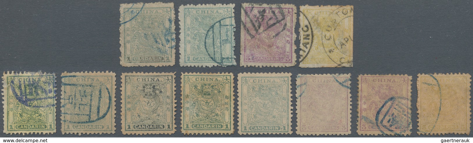 China: 1885/88, Small Dragon Used Lot Inc. First Printing 1 Ca. (2), 3 Ca., 5 Ca.; 2nd Printing 1 Ca - Sonstige & Ohne Zuordnung