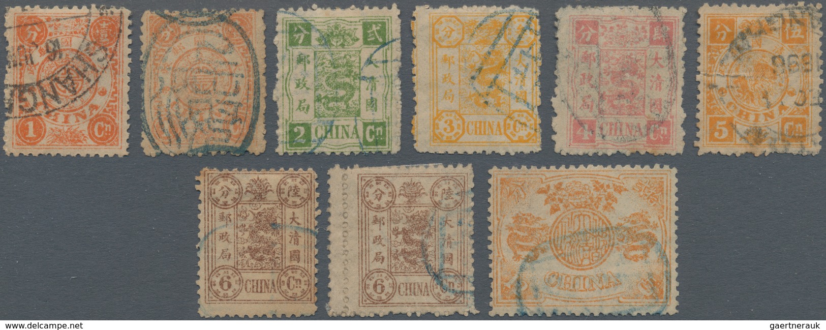 China: 1894, Dowager 1 Ca. (2), 2 Cn./5 Cn., 6 Cn. (2, One W. Selvadge) And 12 Cn., Each Used (Miche - Autres & Non Classés