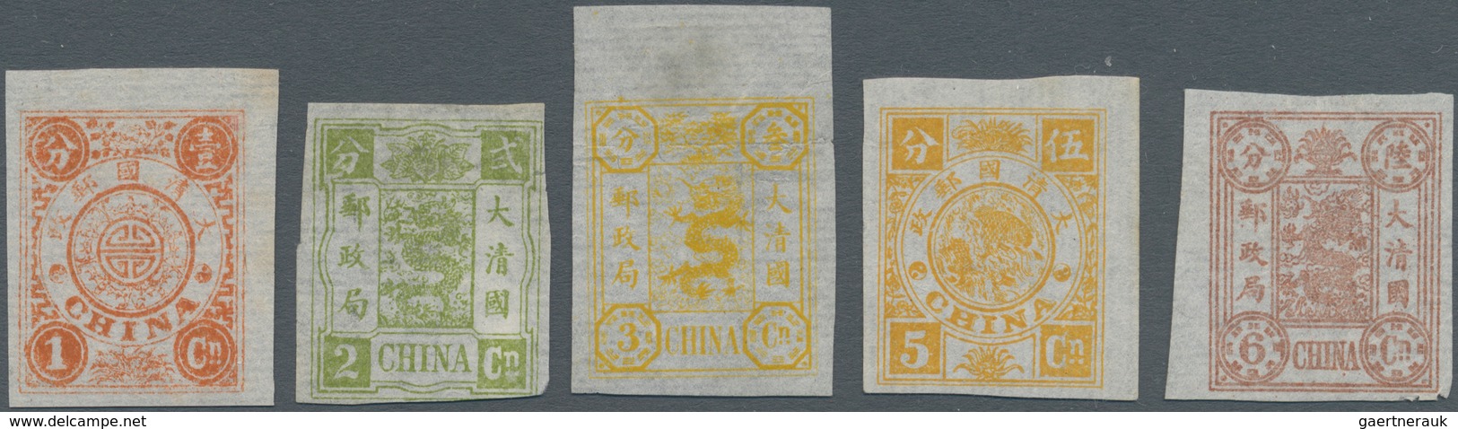 China: 1894, Dowager Set, 2nd Printing, Proofs: On Very Thin Laid Paper 1 Ca., 2 Cn., 3 Cn., 5 Cn. A - Sonstige & Ohne Zuordnung