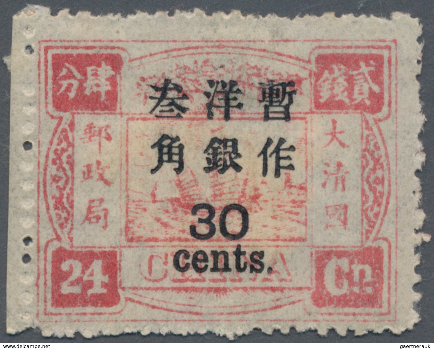 China: 1897, Cents Surcharges 30 C. / 24 Ca. Deep Rose, Non-seriff 2 1/2 Mm, A Left Margin Copy, Unu - Autres & Non Classés