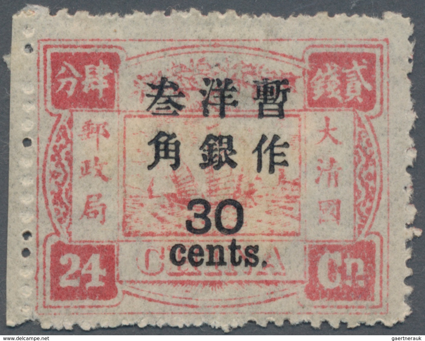 China: 1897, Cents Surcharges 30 C. / 24 Ca. Deep Rose, Non-seriff 2 1/2 Mm, A Left Margin Copy, Unu - Andere & Zonder Classificatie