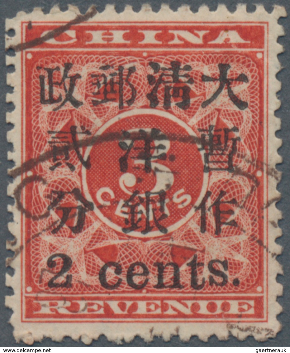 China: 1897, Red Revenue 2 Cents./3 C. Canc. Large Dollar Dater In Brown, Tiny Split In Margin (Mich - Sonstige & Ohne Zuordnung