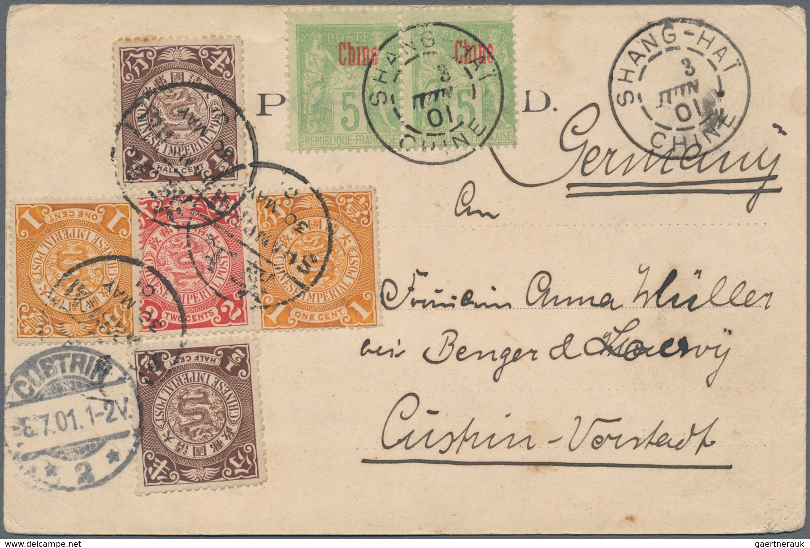 China: 1898, Tokyo Printing 2 X 1/2 C. Brown, 2x 1 C. Orange And 2 C. Red, Tied "SHANGHAI 30 MAY 01" - Sonstige & Ohne Zuordnung