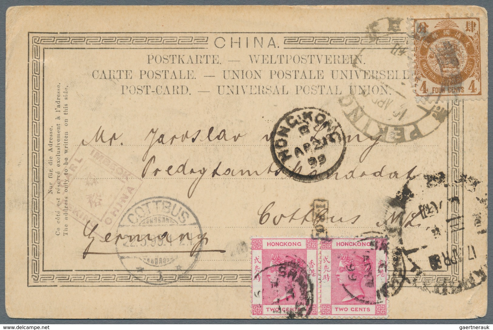 China: 1897, Tokyo Printing 4 C. Brown Tied Large Dollar "PEKING 10 APR 99" To Ppc "Peking Gate Yard - Autres & Non Classés